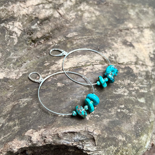 Boho Beaded Turquoise Hoop Earrings