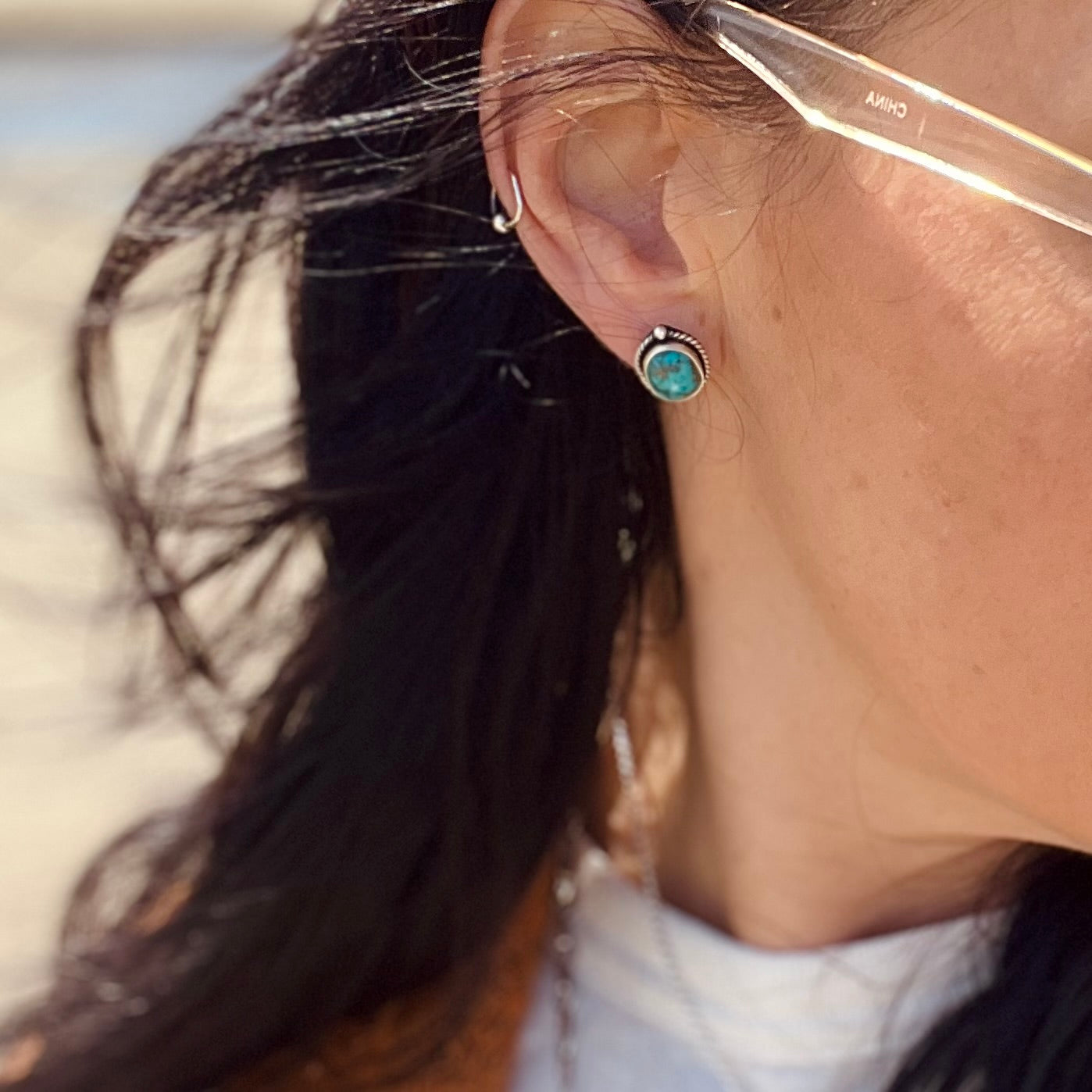 Turquoise Rope Studded Earrings