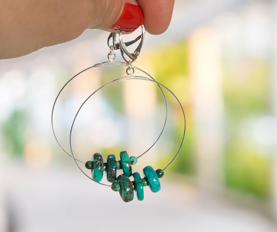 Boho Beaded Turquoise Hoop Earrings