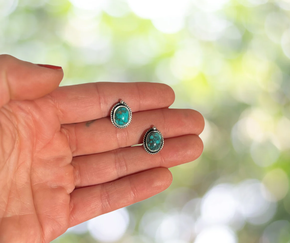 Turquoise Rope Studded Earrings