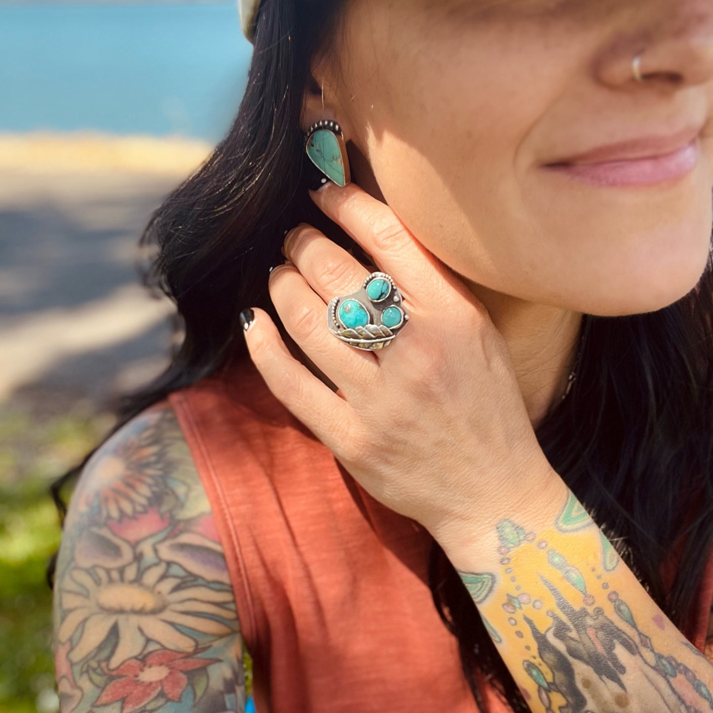 Flight Feather Turquoise Ring